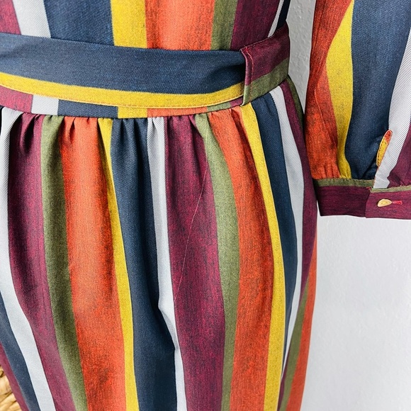 NWOT STRIPE MID SLEEVE BUTTON MUTLICOLOR DRESS - Picture 3 of 8